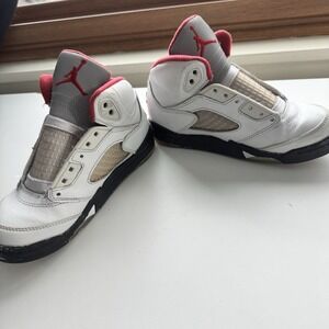 Nike Air Jordan 5 Retro Fire Red Kids Sneakers Shoes 13.5C Silver Basketball